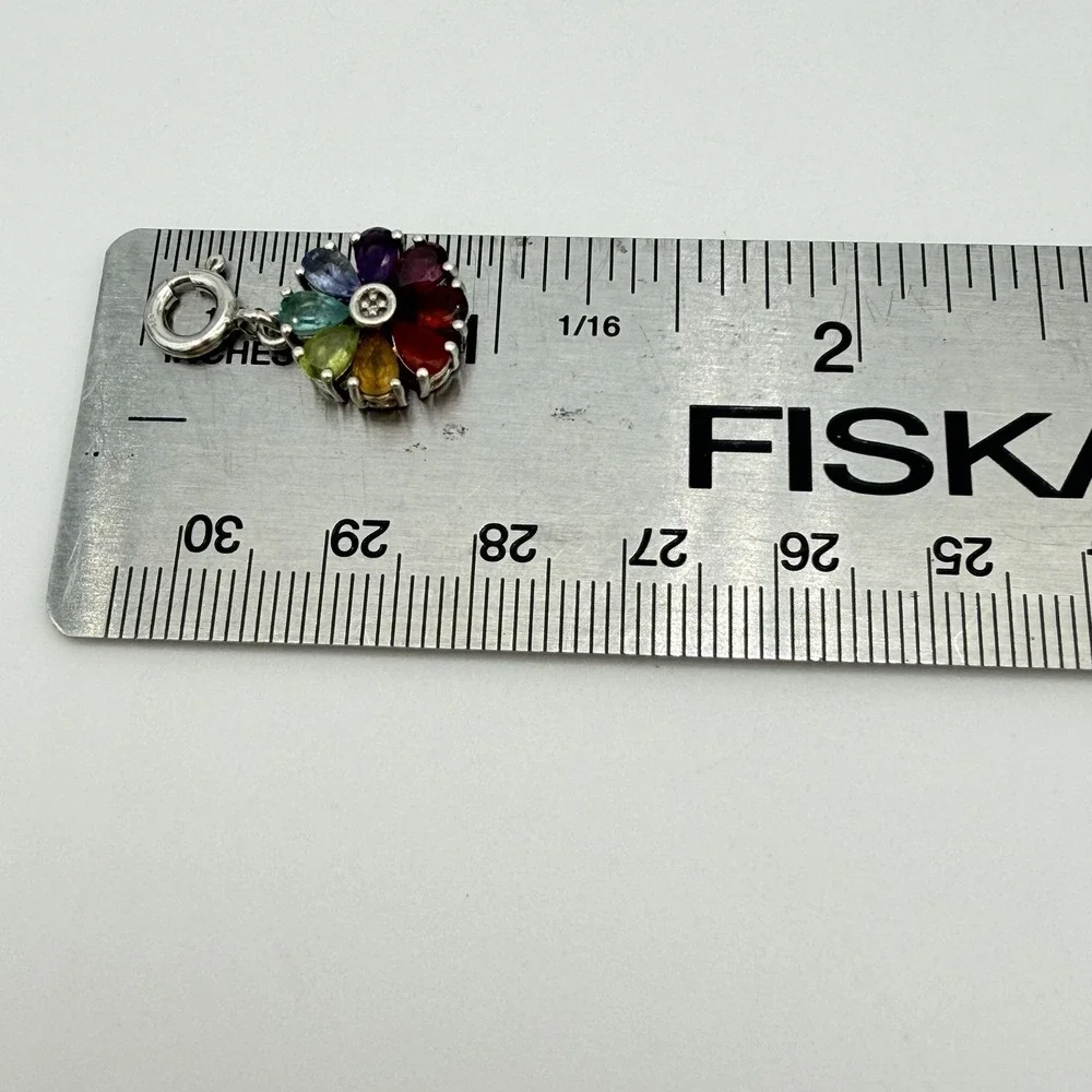 Vtg Chuck Clemency 925 Sterling‎ Silver Multi Gemstone Charm Pendant